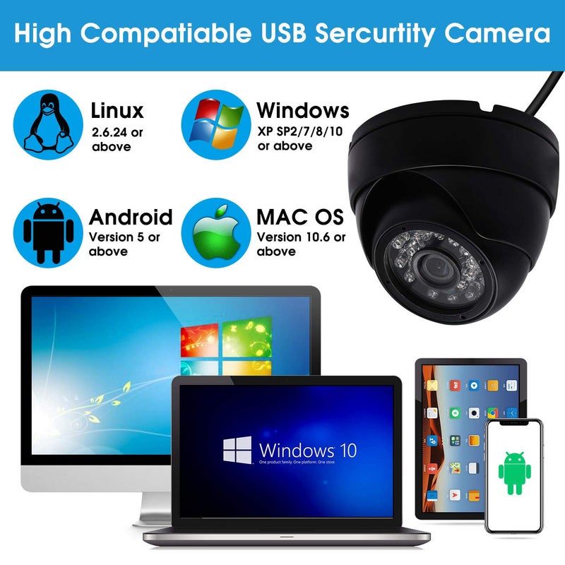 SVPRO Outdoor USB Camera 1080P Full HD Waterproof Night Vision Camera with Infrared LEDs,USB Security Camera for Home Surveillance System 30/60/120fps OV2710 Dome Camera with IR-Cut&Metal Housing - Image 3